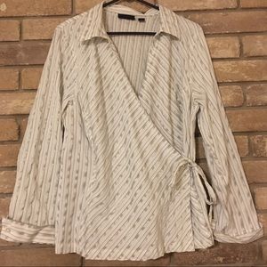 White Stripped Wrap Tie Business Shirt Avenue